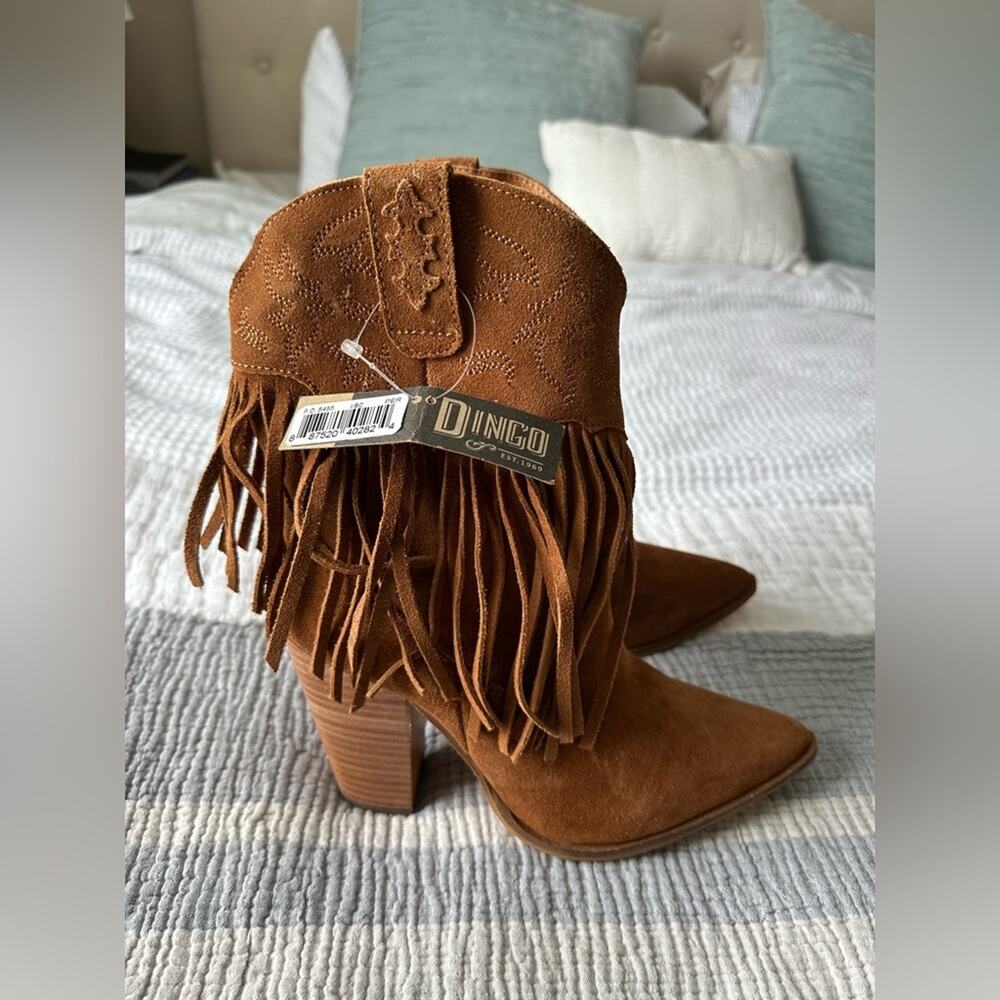 Dingo Fringe Cowboy Booties Womens 9 Camel Suede Western Embroidered Boots - Picture 6 of 10